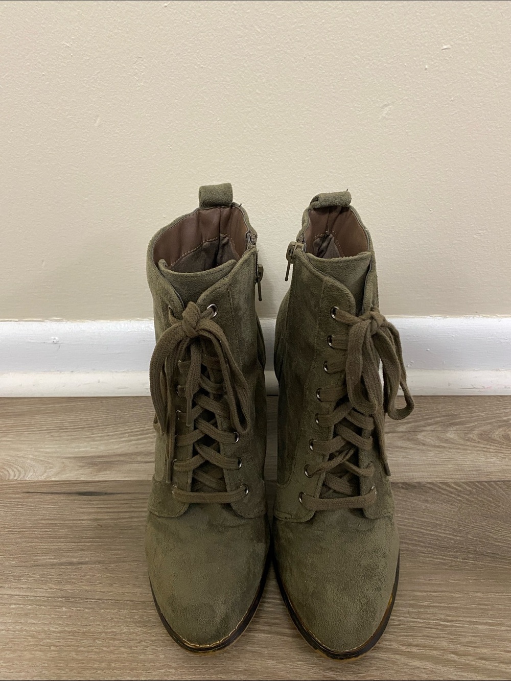 Candie's Olive Lace-Up Suede Ankle Boots